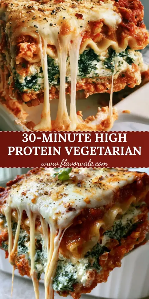30-minute vegetarian meals: High-Protein Lentil Lasagna with Wavy Noodles 4 A gourmet slice of lentil lasagna being lifted with a silver spatula from a white dish, showcasing cheese pulls. (30-minute vegetarian meals)