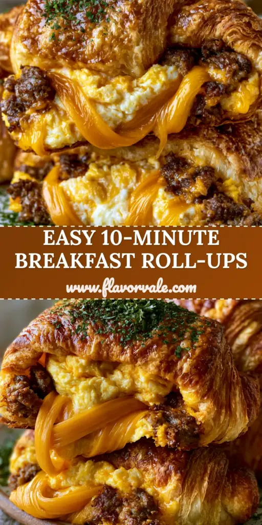 Sausage Egg and Cheese Roll-Ups: The Ultimate Flaky Breakfast Pastry 4 A stack of golden-brown Sausage Egg and Cheese Roll-Ups on a rustic ceramic plate with fresh parsley garnish.