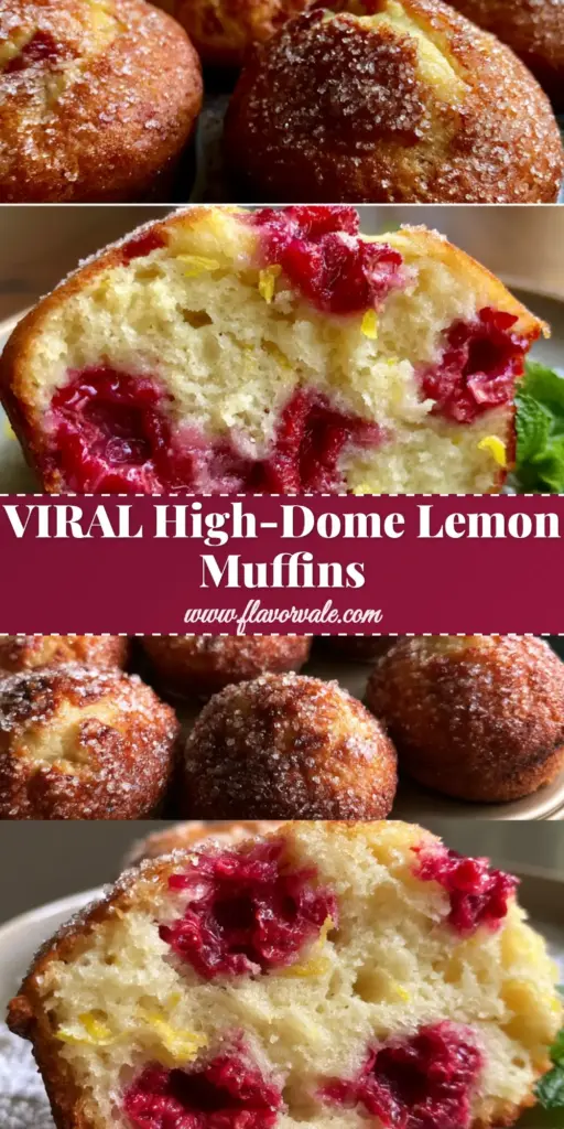 A tall bakery-style raspberry lemon ricotta muffin with a high golden dome and sparkling sugar crystals on a ceramic plate. (raspberry lemon ricotta muffins)