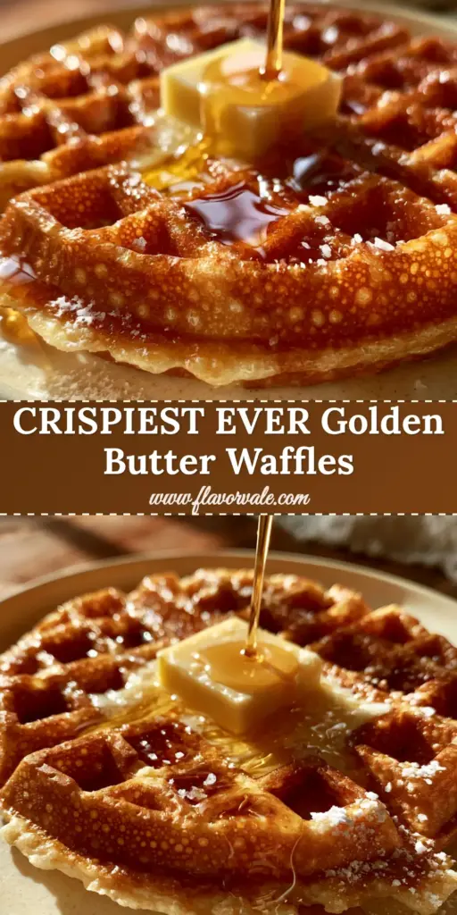 Golden Butter Waffles: The Ultimate Crispy Belgian Recipe 4 A stack of deep golden butter waffles with melting salted butter and glistening maple syrup on a matte plate.