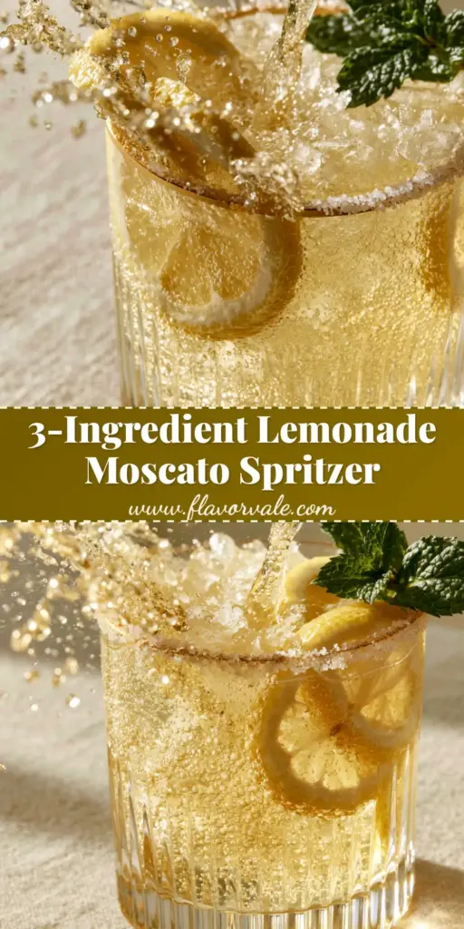 Lemonade Moscato Wine Spritzer: The Ultimate Bubbly Summer Refreshment 4 A Lemonade Moscato Wine Spritzer in a ribbed glass with crushed ice, lemon wheels, and mint garnish on a beige linen background.