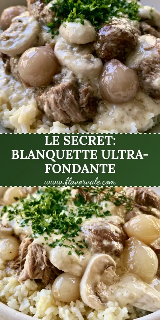 Blanquette de Porc: The Ultimate Creamy French Pork Stew Recipe 3 A vertical split-screen showing a close-up of a silver spoon with creamy pork and a full bowl of Blanquette de Porc.